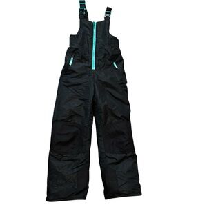 Champion Kids Snow Suit Medium (7/8) Black Overalls Teal Accents Water Resistant